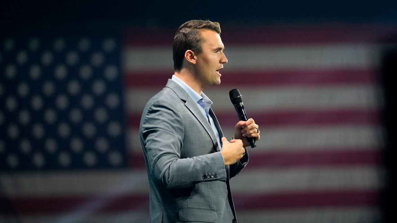 Turning Point USA Founder Charlie Kirk speaks at the Turning Point Believers' Summit in West Palm Beach, Florida, on July 26, 2024.