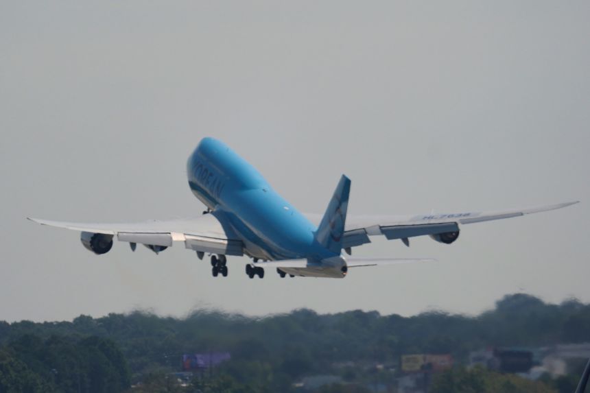 A Korean Air charter plane, carrying Korean workers detained in an immigration raid at a Georgia factory, leaves Hartsfield-Jackson International Airport in Atlanta bound for South Korea, Thursday, September 11, 2025.