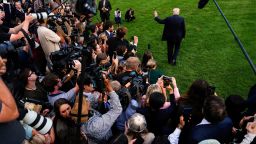 President Donald Trump departs after speaking with reporters on the South Lawn of the White House, on Thursday.