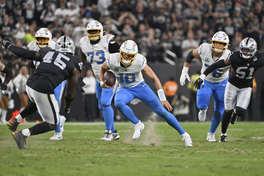 Brady was watching from the Raiders coaches booth as Las Vegas lost 20-9 to the Chargers.