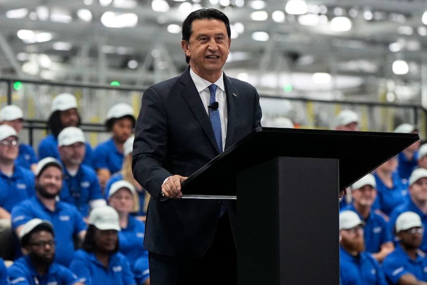Hyundai CEO Jose Munoz speaks during a media tour in Ellabell, Georgia, on March 26.