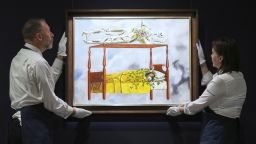 A painting by Frida Kahlo called El sueño (La cama) is displayed at Sotheby's auction rooms, the painting estimated at 40-60 million US dollars is part of a collection of surrealist masterpieces unveiled in London ahead of their sale in New York, Friday, Sept. 19, 2025. (AP Photo/Kirsty Wigglesworth)