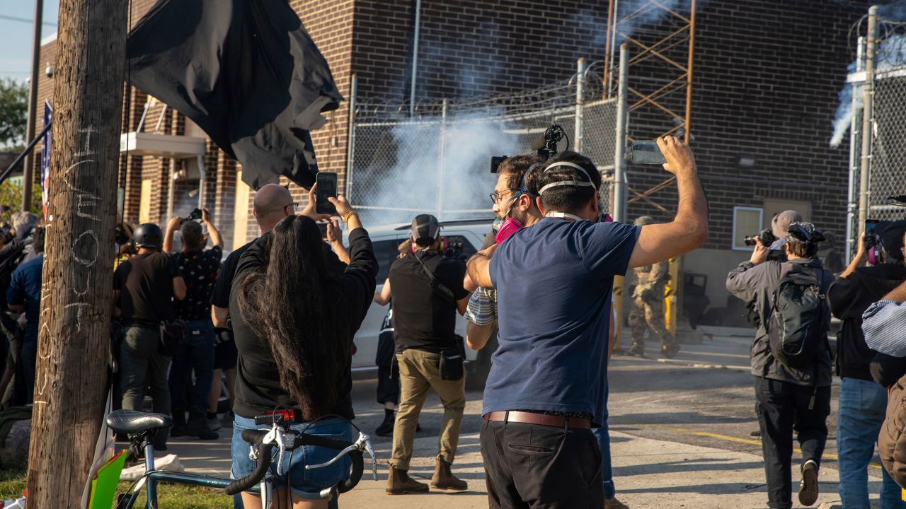 Protesters clash with Immigration and Customs Enforcement officers at the ICE facility in Broadview, Illinois, Friday, September 19.