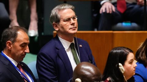 United States Secretary of the Treasury Scott Bessent, second from left, attends the 80th session of the United Nations General Assembly, Tuesday, Sept. 23, 2025, at UN headquarters.