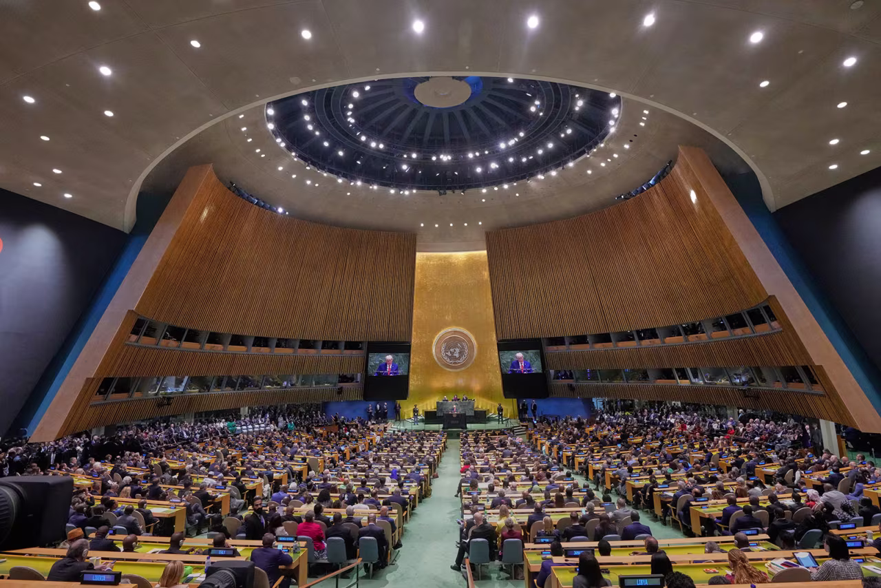 US President Donald Trump addresses the 80th session of the United Nations General Assembly on Tuesday.)