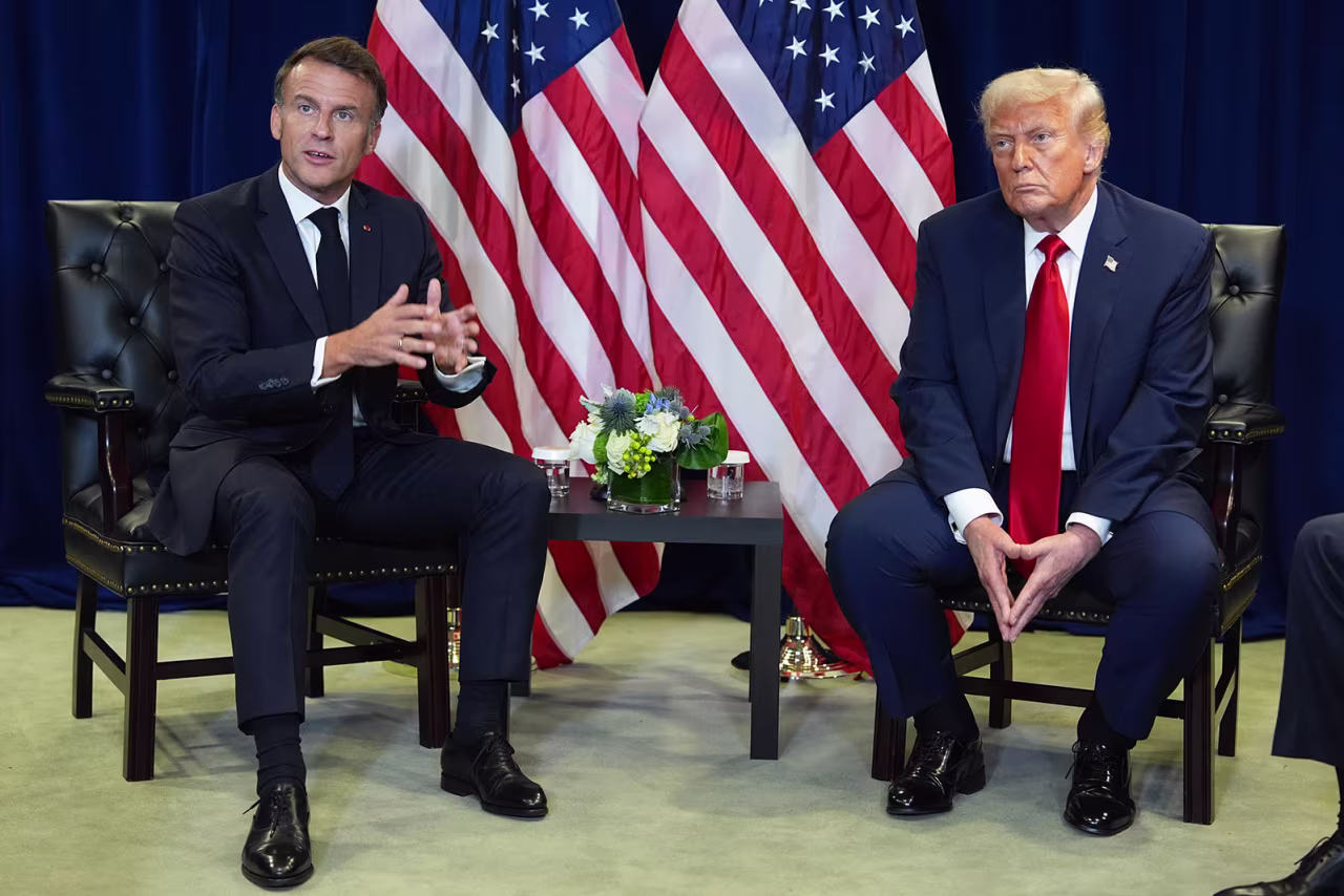 French President Emmanuel Macron meets with US President Donald Trump during the United Nations General Assembly on Tuesday.