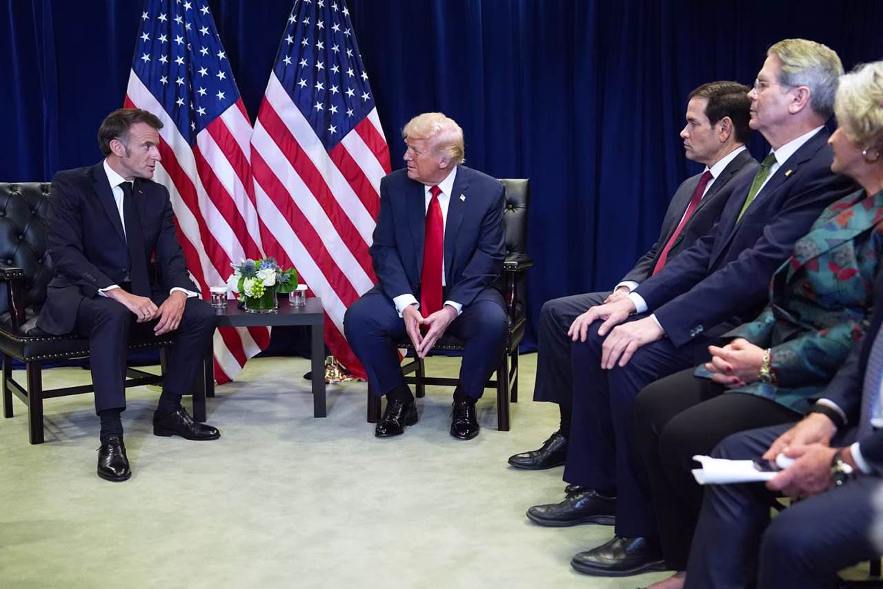 French President Emmanuel Macron and US President Donald Trump meet on the sidelines of the United Nations General Assembly on Tuesday.