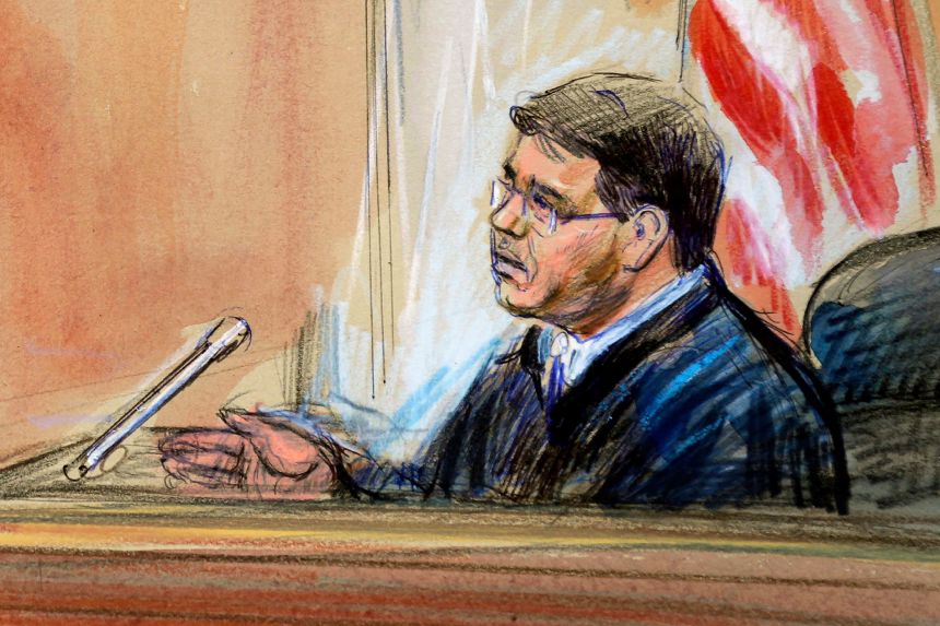 This courtroom sketch depicts US District Michael Nachmanoff, at federal courthouse in Alexandria, Virginia, on October 10, 2019.