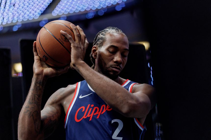Los Angeles Clippers forward Kawhi Leonard during the team's media day in Inglewood, California, on September 29.
