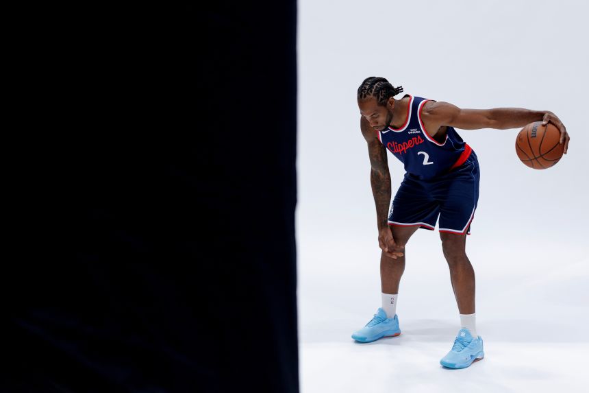 Leonard poses during the NBA basketball team's media day on September 29.