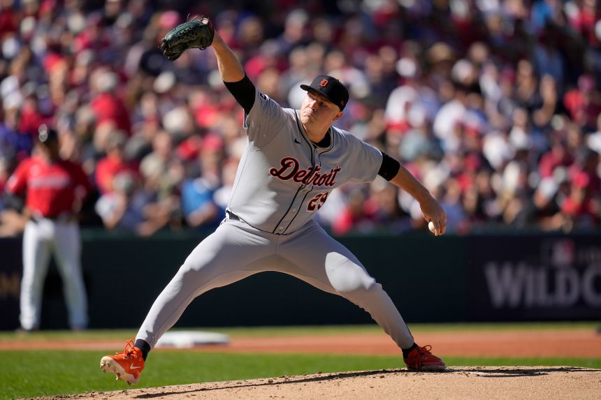 Tarik Skubal throws a pitch against the Guardians.