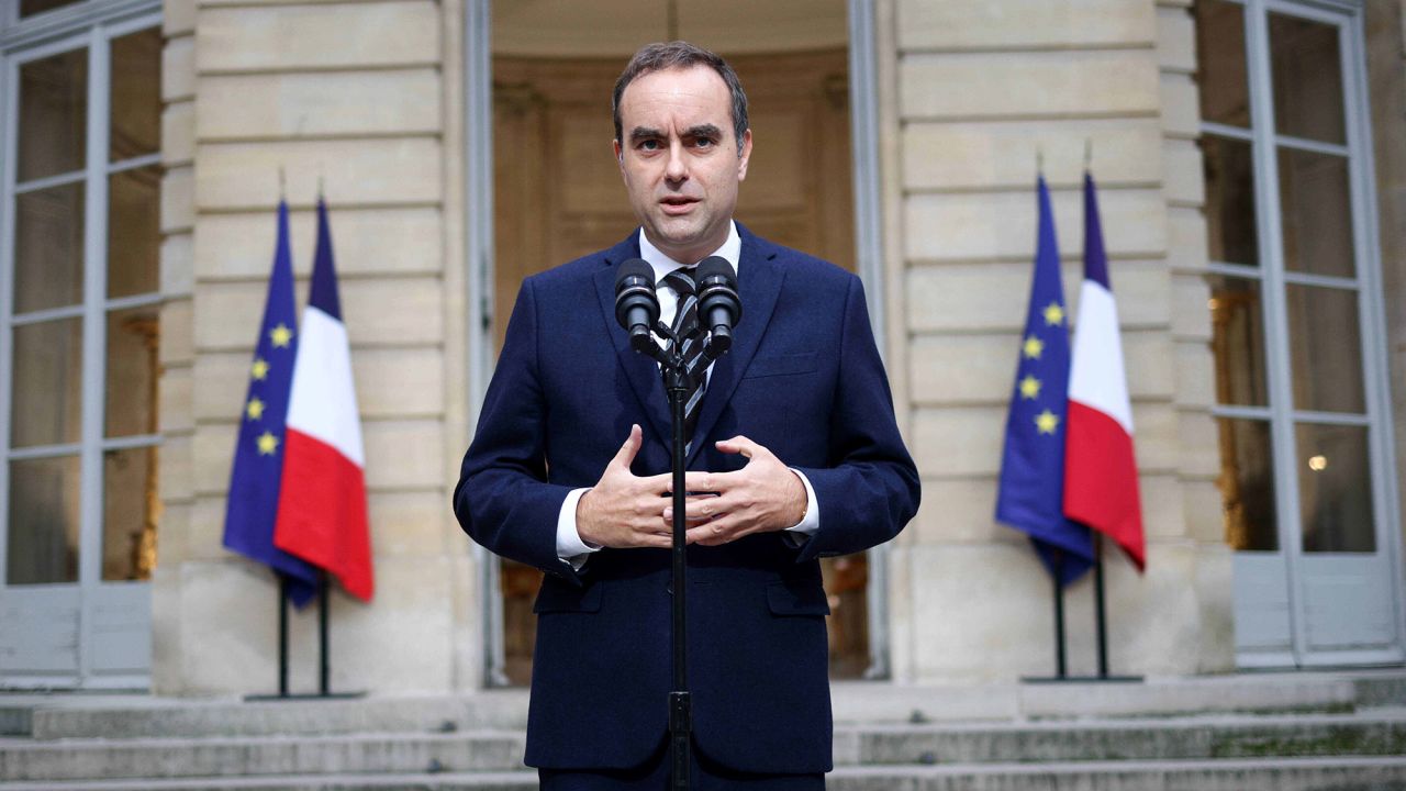 French Prime Minister Sebastien Lecornu pictured during a declaration at Hotel de Matignon in Paris, France on October 3 2025. //04SIPA_1.0069/Credit:Raphael Lafargue -pool/SIPA/2510031016 (Sipa via AP Images)