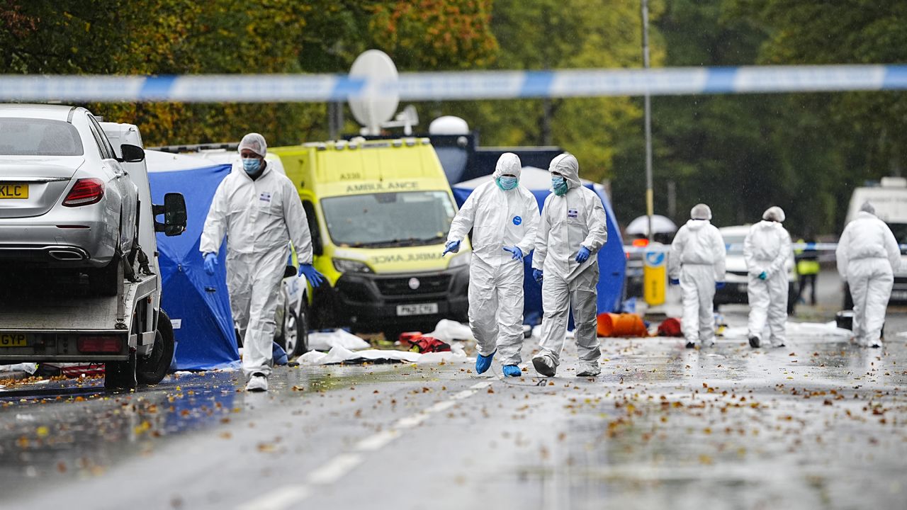 The police investigation continues at the scene near Heaton Park Hebrew Congregation synagogue in Crumpsall, Manchester, where two people died in a terror attack. Picture date: Friday October 3, 2025. 81858788 (Press Association via AP Images)