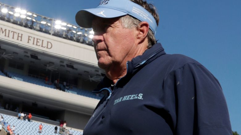 North Carolina head coach Bill Belichick walks off the field after losing to Clemson in an NCAA college football game against Clemson, Saturday, Oct. 4, 2025, in Chapel Hill, N.C. (AP Photo/Chris Seward)