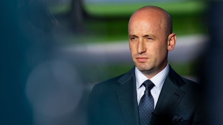 White House Deputy Chief of Staff Stephen Miller prepares for an interview with CNN on the White House grounds in Washington, DC on  October 6, 2025.