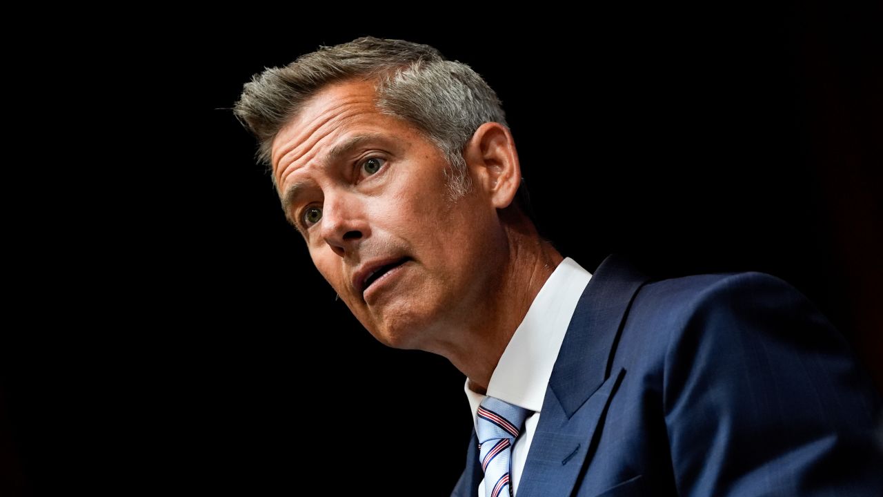 Transportation Secretary Sean Duffy speaks during a news conference August 5, 2025, at the Department of Transportation in Washington.