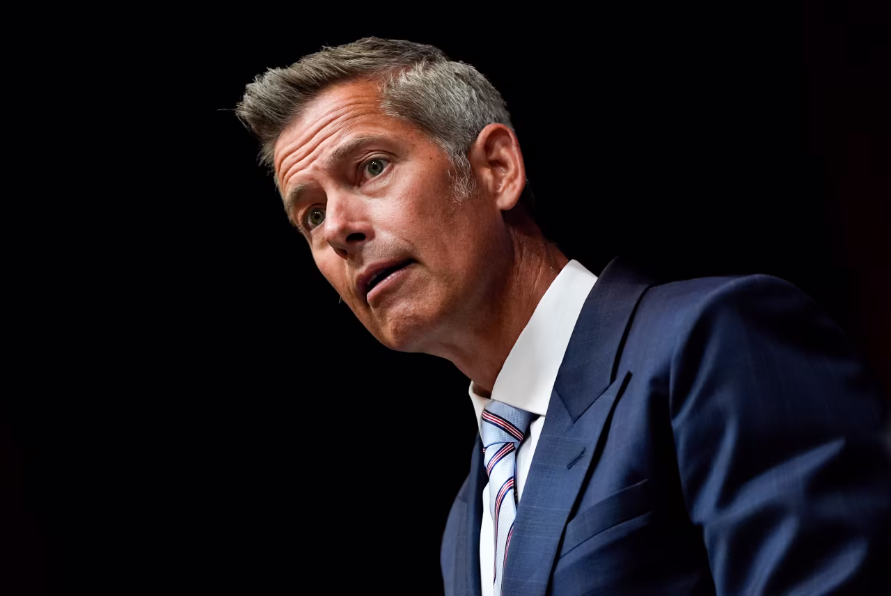 Transportation Secretary Sean Duffy speaks during a news conference on August 5, at the Department of Transportation in Washington.