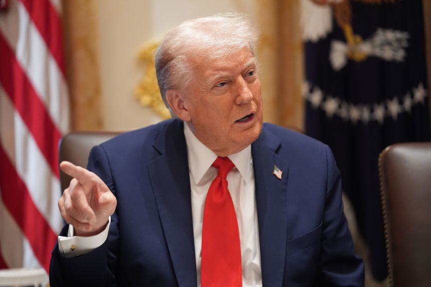 President Donald Trump speaks during a cabinet meeting at the White House, on October 9, 2025.