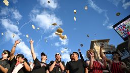 Texas Tech students throw tortillas before the game against Kansas on Saturday.