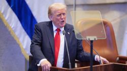 President Donald Trump addresses the Knesset, Israel's parliament, Monday, Oct. 13, 2025, in Jerusalem. (Chip Somodevilla/Pool via AP)