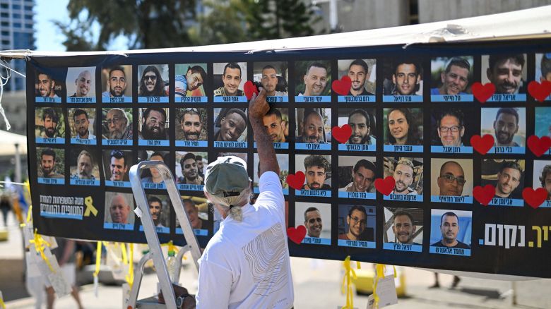 Hostage Square in Tel Aviv, Israel, on October 14, 2025, the day after the return of the Hamas hostages. Photo by Lionel Urman/Abaca/Sipa USA(Sipa via AP Images)