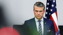 Defense Secretary Pete Hegseth addresses a meeting of the Ukraine Defense Contact Group at NATO headquarters in Brussels, on Wednesday, October 15, 2025.