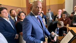 Illinois House Speaker Emanuel "Chris" Welch decries the federal government's Chicago immigration crackdown tactics and vows his Democratic caucus will adopt resolutions to condemn them on Wednesday, October 15, at the state Capitol in Springfield, Ilinois.