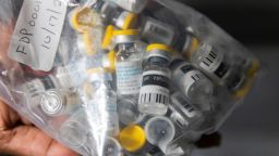 Vials of the Jynneos vaccine for monkeypox are taken from a cooler at a vaccinations site, on August 29, 2022, in Brooklyn, New York.