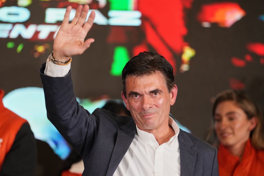 Presidential candidate Rodrigo Paz addresses supporters after preliminary results showed him leading in the presidential runoff election in La Paz, Bolivia on Sunday.