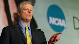 FILE - NCAA President Charlie Baker speaks during the Division I Business Session at the annual NCAA convention, Jan. 15, 2025, in Nashville, Tenn. (AP Photo/George Walker IV, File)