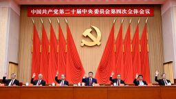 Chinese leader Xi Jinping sits alongside other members of the Politburo Standing Committee during fourth plenum on October 23.