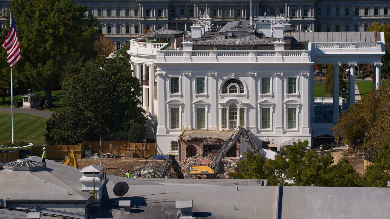 Work continues on the largely demolished part of the East Wing of the White House, on Thursday, October 23, 2025.