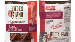 This combination of images provided by the U.S. Department of Agriculture shows packaging for Korean barbecue pork jerky sold at Costco and Sam's Club stores which was recalled because the product may be contaminated with pieces of metal, the USDA said Friday, Oct. 24, 2025.