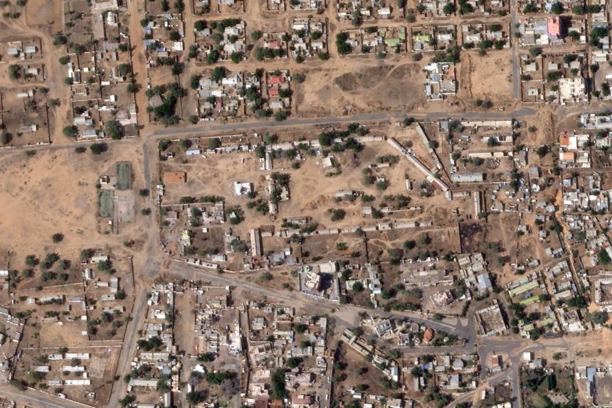 In this satellite photo provided by Planet Labs PBC, the area around the headquarters of the Sudanese military's 6th Division in El-Fasher, Sudan, is seen on Sunday, Oct. 26, 2025.