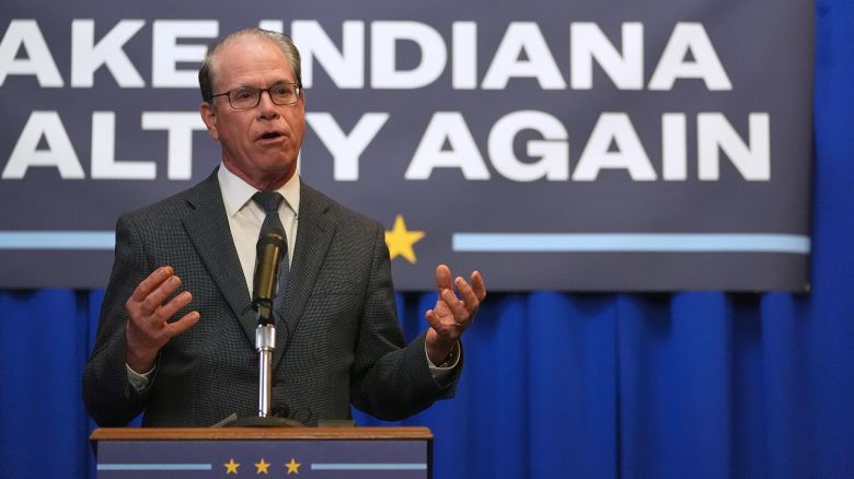 Indiana Gov. Mike Braun speaks during a Make Indiana Healthy Again event in Indianapolis, on April 15, 2025.