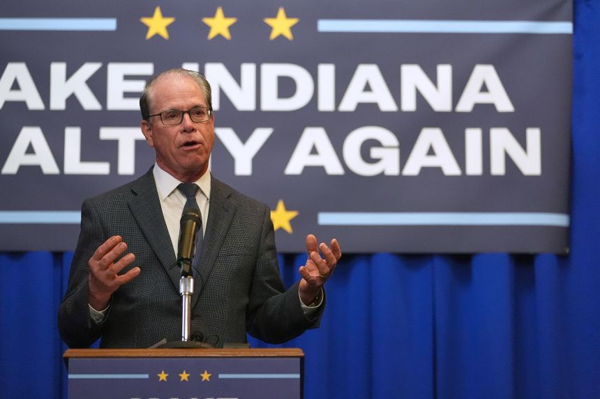Indiana Gov. Mike Braun speaks during a Make Indiana Healthy Again event in Indianapolis, on April 15, 2025.