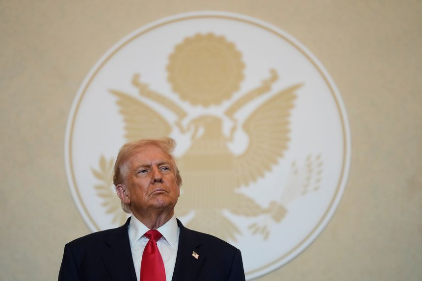 President Donald Trump attends a dinner event with business leaders in Tokyo, Japan, Tuesday, Oct. 28, 2025.