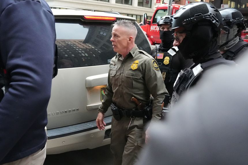 Border Patrol commander Gregory Bovino arrives outside federal court in Chicago on Tuesday.