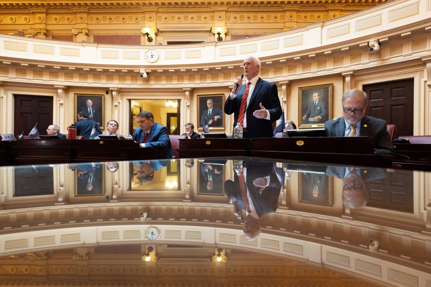 Sen. Mark Peake, a Republican from Lynchburg, speaks during a special legislative session, in Richmond, Virginia, on Wednesday.