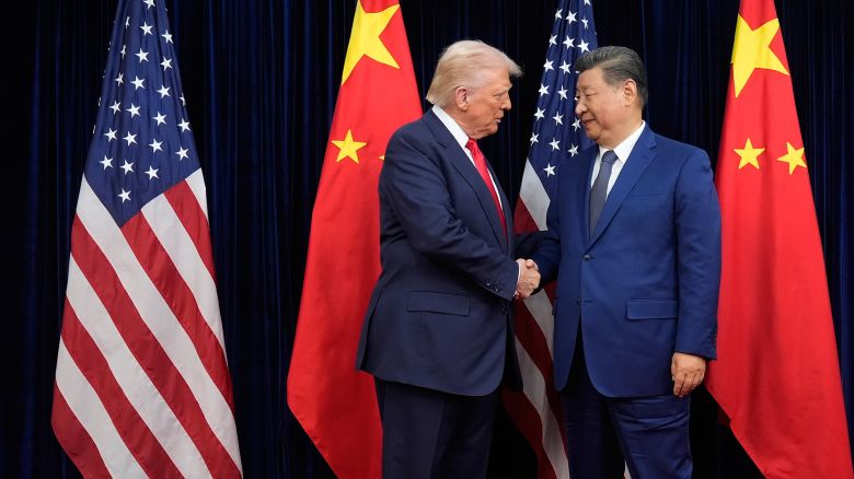 President Donald Trump and Chinese President Xi Jinping shake hands before their meeting.