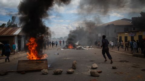 People protest in the streets of Arusha, Tanzania during the election day on October 29, 2025.