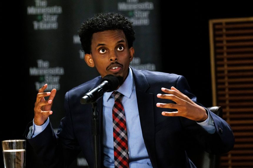 Omar Fateh speaks during a mayoral debate at Minnesota Public Radio headquarters in St. Paul, Minnesota, on October 27.