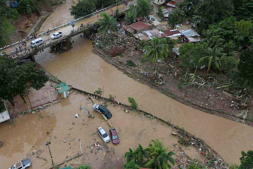 A swollen river after flooding caused by Typhoon Kalmaegi in Cebu City, central Philippines, on Tuesday.