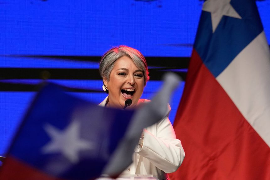 Presidential candidate Jeannette Jara of the Unidad por Chile coalition addresses supporters after early results in the general elections in Santiago, Chile on November 16, 2025.