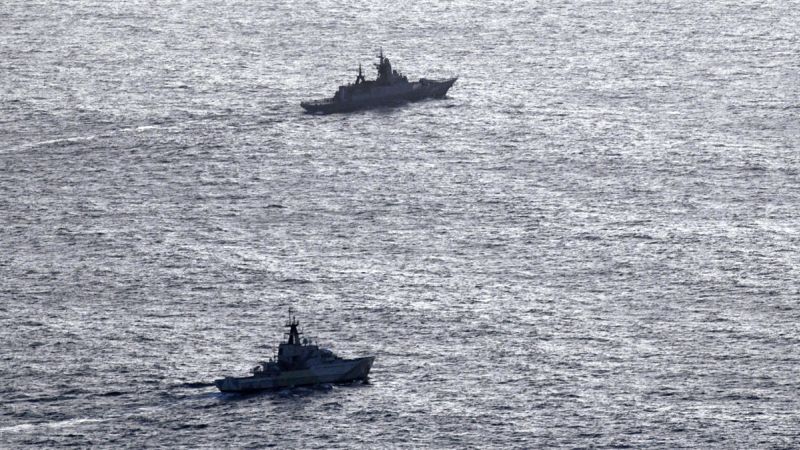 British navy intercepts Russian corvette and tanker as Moscow steps up naval activity