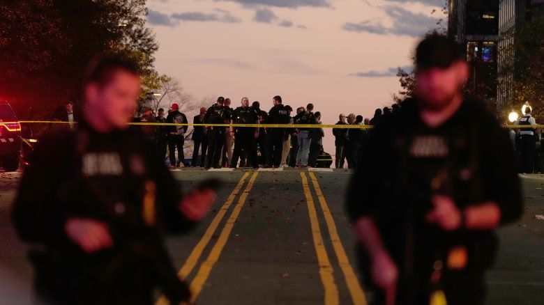 Emergency personnel keep a presence following the shooting of two National Guard soldiers near the White House, Wednesday, Nov. 26, 2025, in Washington. (AP Photo/Mark Schiefelbein)