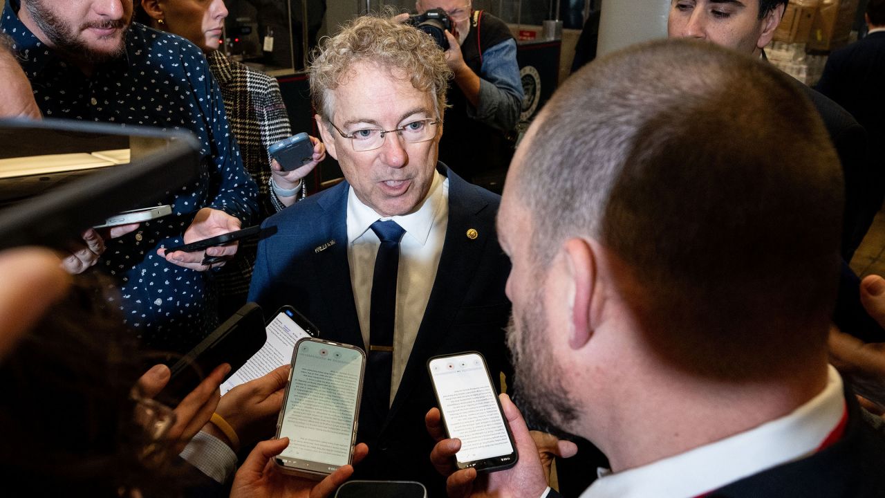 Sen. Rand Paul speaks with reporters near the Senate Subway at the US Capitol on Tuesday.