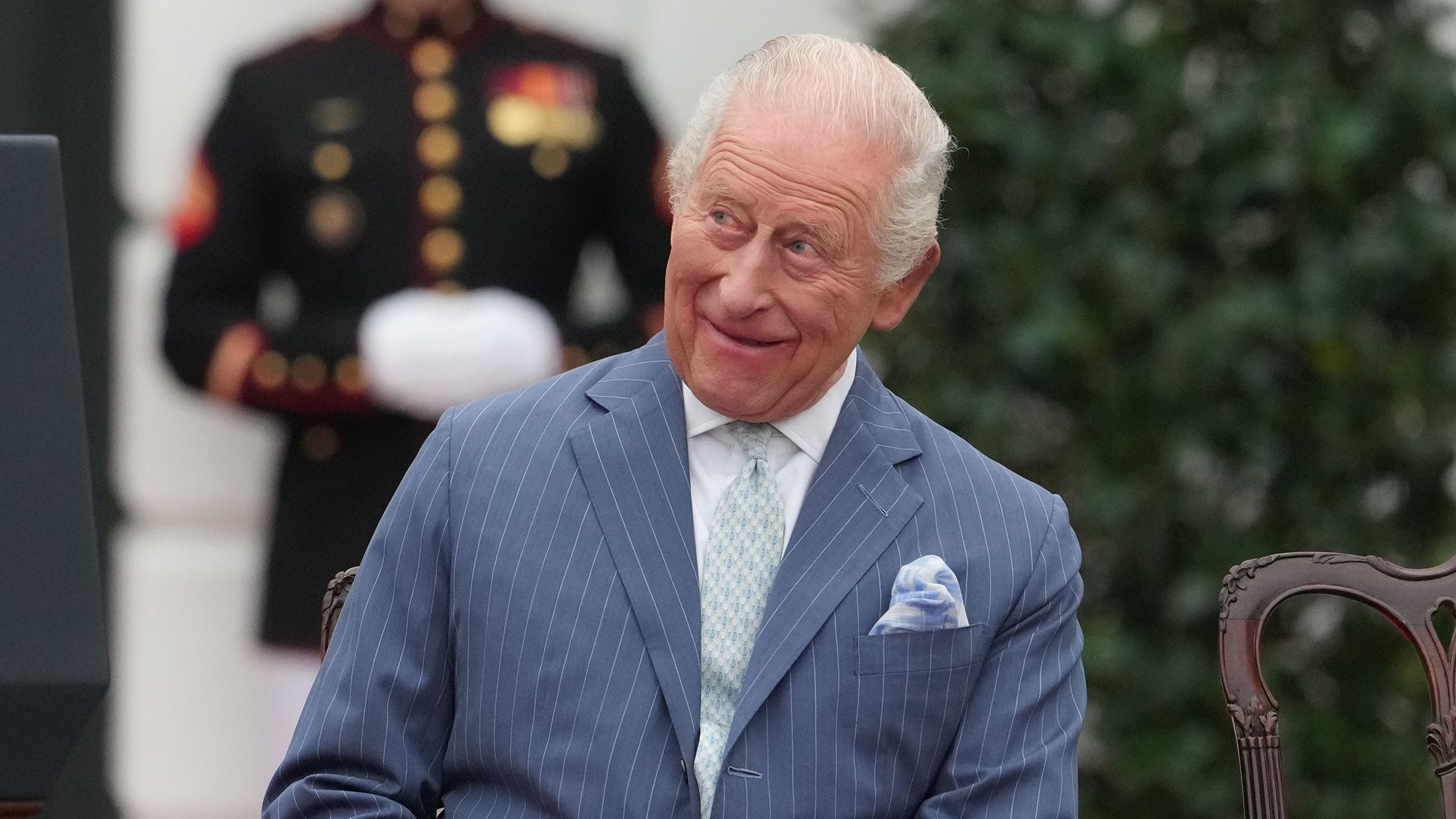 Britain's King Charles III listens as President Donald Trump speaks during a State Visit arrival ceremony on the South Lawn of the White House, Tuesday, April 28, 2026, in Washington. (AP Photo/Alex Brandon)