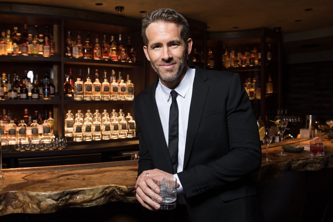 Ryan Reynolds is pictured promoting his Aviation American Gin in 2018.