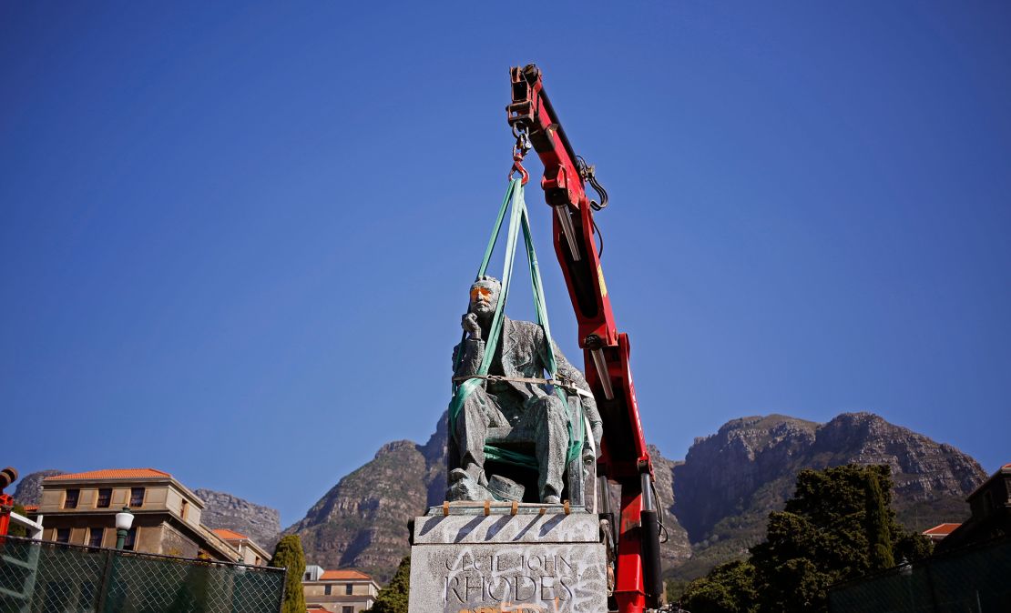The statue of British colonialist Cecil John Rhodes was removed from South Africa's Cape Town University on April 9, 2015.